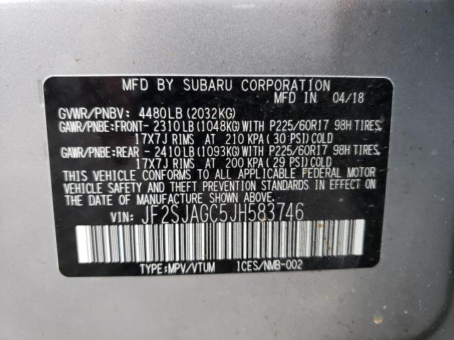 JF2SJAGC5JH583746 - 2018 SUBARU FORESTER 2.5I PREMIUM SILVER photo 13