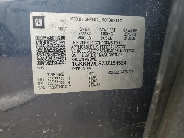 1GKKNWLS7JZ154524 - 2018 GMC ACADIA SLT-2 Կապույտ լուսանկար 13