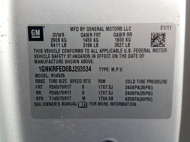 1GNKRFED6BJ293534 - 2011 CHEVROLET TRAVERSE LS  photo 10