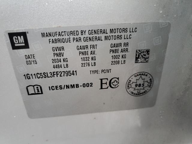 1G11C5SL3FF279541 - 2015 CHEVROLET MALIBU 1LT SILVER photo 12