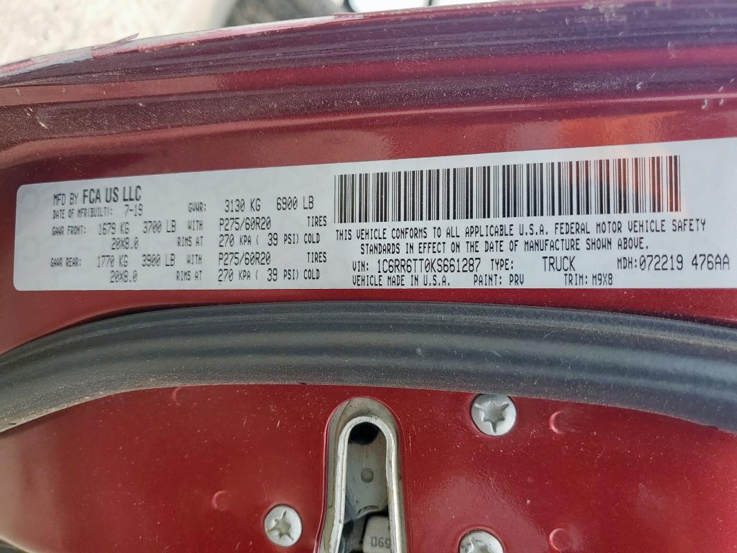 1C6RR6TT0KS661287 - 2019 RAM 1500 CLASSIC SLT Rouge photo 12