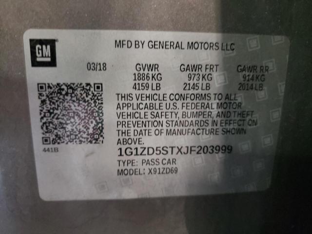 1G1ZD5STXJF203999 - 2018 CHEVROLET MALIBU LT CHARCOAL photo 12