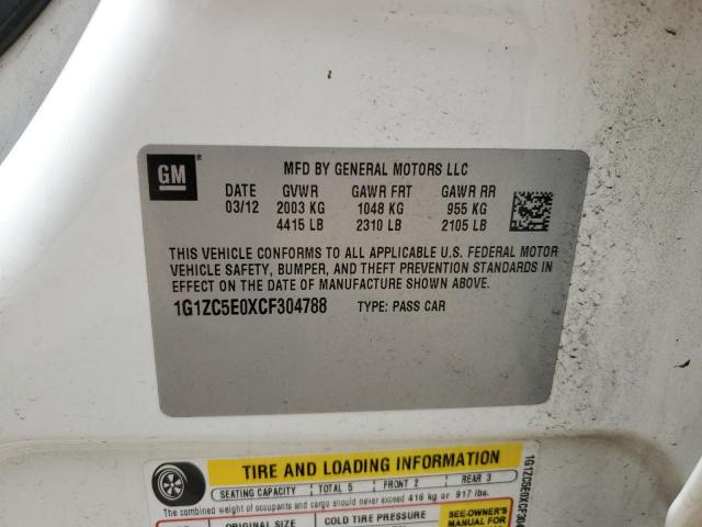 1G1ZC5E0XCF304788 - 2012 CHEVROLET MALIBU 1LT WHITE photo 12