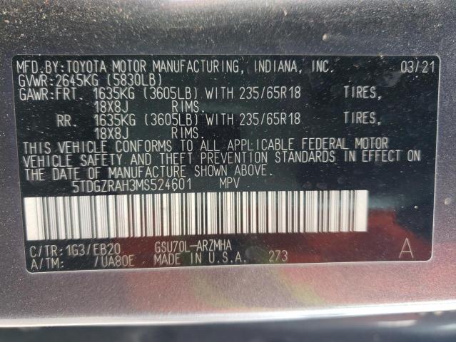 5TDGZRAH3MS524601 - 2021 TOYOTA HIGHLANDER XLE Boz foto 13