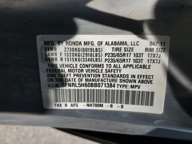 5FNRL5H60BB071384 - 2011 HONDA ODYSSEY EXL SILVER photo 13