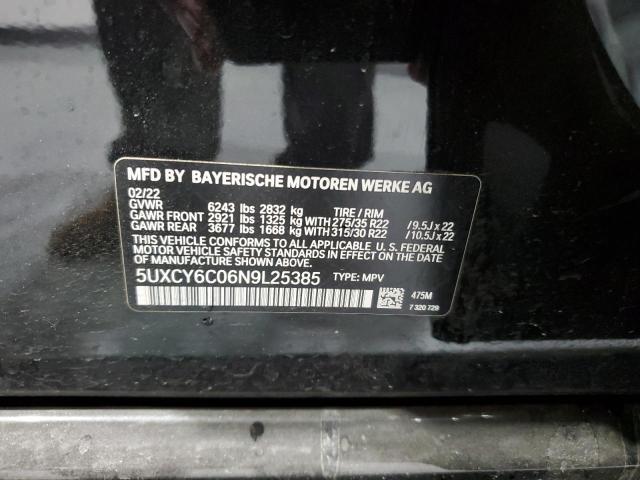 5UXCY6C06N9L25385 - 2022 BMW X6 XDRIVE40I BLACK photo 13