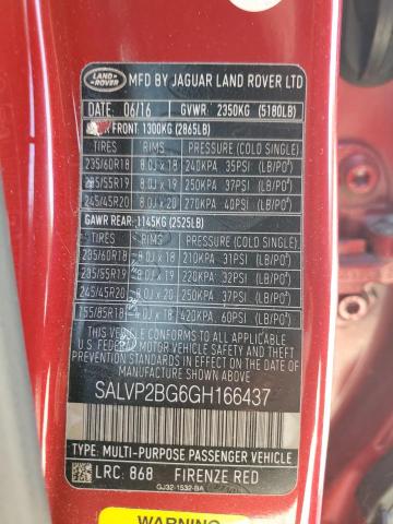 SALVP2BG6GH166437 - 2016 LAND ROVER RANGE ROVE SE RED photo 13