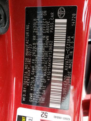 4T1G11AK4PU139662 - 2023 TOYOTA CAMRY SE NIGHT SHADE RED photo 13