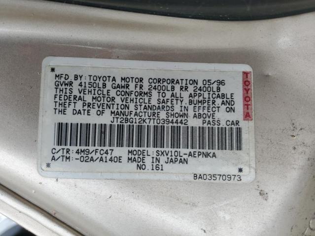 JT2BG12K7T0394442 - 1996 TOYOTA CAMRY DX TAN photo 12