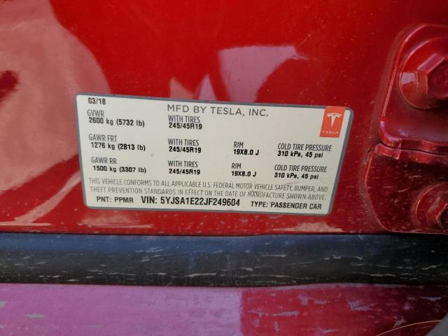 5YJSA1E22JF249604 - 2018 TESLA MODEL S RED photo 12