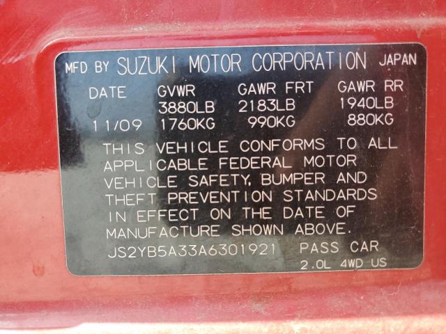 JS2YB5A33A6301921 - 2010 SUZUKI SX4 RED photo 12