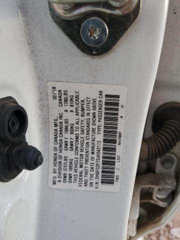 2HGFC2F73JH542113 - 2018 HONDA CIVIC EX თეთრი ფოტო 12