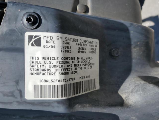 1G8AL52F04Z174768 - 2004 SATURN ION LEVEL 3 BLUE photo 12