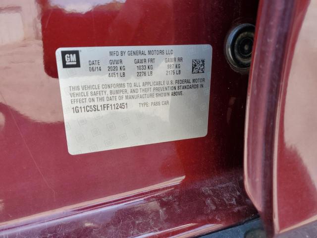 1G11C5SL1FF112451 - 2015 CHEVROLET MALIBU 1LT BURGUNDY photo 13