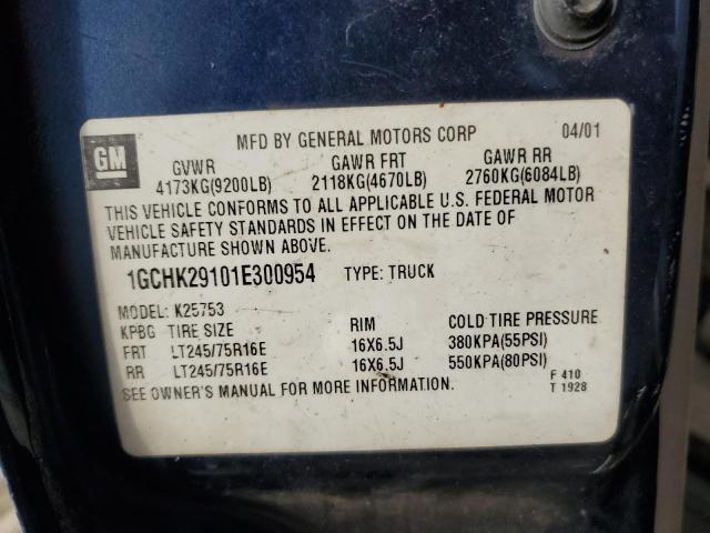 1GCHK29101E300954 - 2001 CHEVROLET silverado K2500 HEAVY DUTY BLUE photo 12