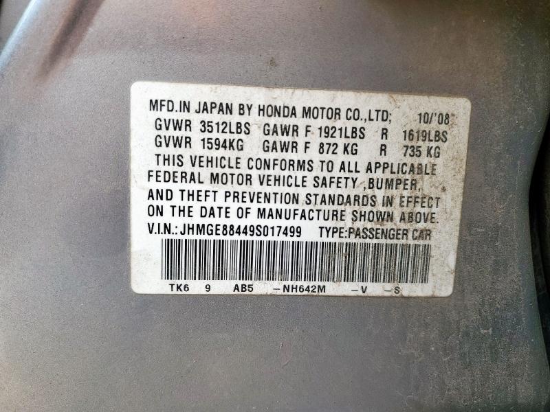 JHMGE88449S017499 - 2009 HONDA FIT SPORT SILVER photo 12
