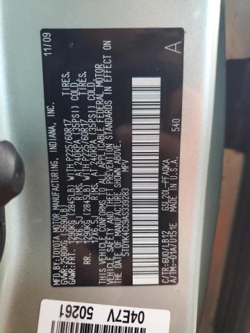 5TDYK4CC9AS339283 - 2010 TOYOTA SIENNA XLE GREEN photo 13