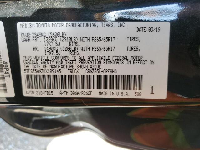 5TFSZ5AN3KX189145 - 2019 TOYOTA TACOMA ACCESS CAB Қара фото 12