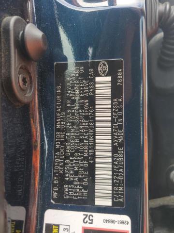 4T1B11HK4KU841764 - 2019 TOYOTA CAMRY L BLUE photo 12