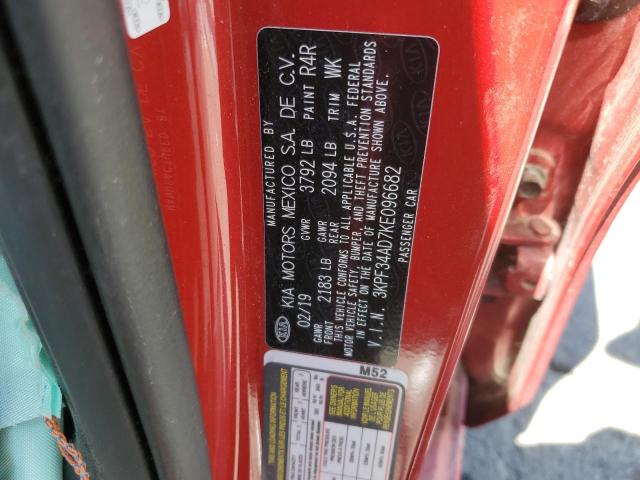 3KPF34AD7KE096682 - 2019 KIA FORTE GT LINE RED photo 12