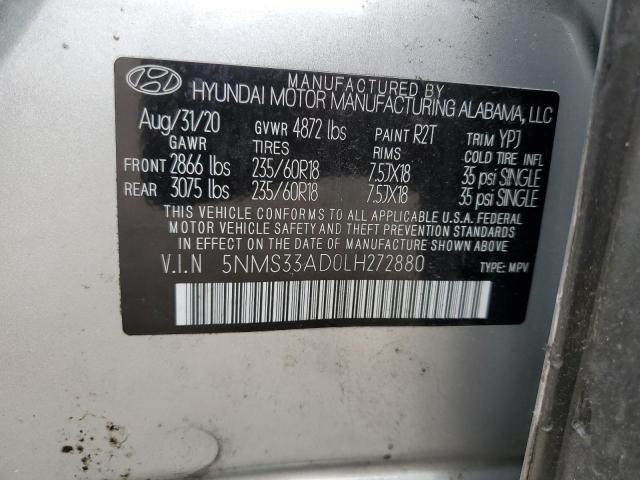 5NMS33AD0LH272880 - 2020 HYUNDAI SANTA FE SEL SILVER photo 14