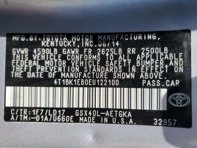 4T1BK1EB0EU122100 - 2014 TOYOTA AVALON BASE SILVER photo 13