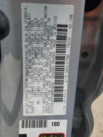 3TMJU62N78M063030 - 2008 TOYOTA TACOMA DOUBLE CAB PRERUNNER SILVER photo 12