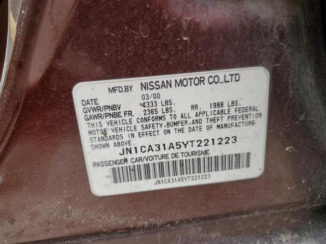 JN1CA31A5YT221223 - 2000 NISSAN MAXIMA GLE BURGUNDY photo 13