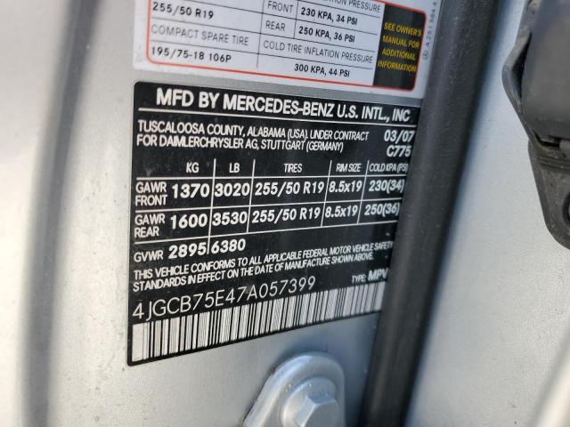 4JGCB75E47A057399 - 2007 MERCEDES-BENZ R 500 SILVER photo 13