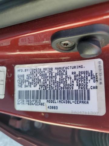 4T1BF32K12U009059 - 2002 TOYOTA CAMRY LE წითელი ფოტო 12