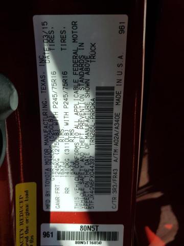 5TFJX4GN6FX044397 - 2015 TOYOTA TACOMA DOUBLE CAB PRERUNNER RED photo 12