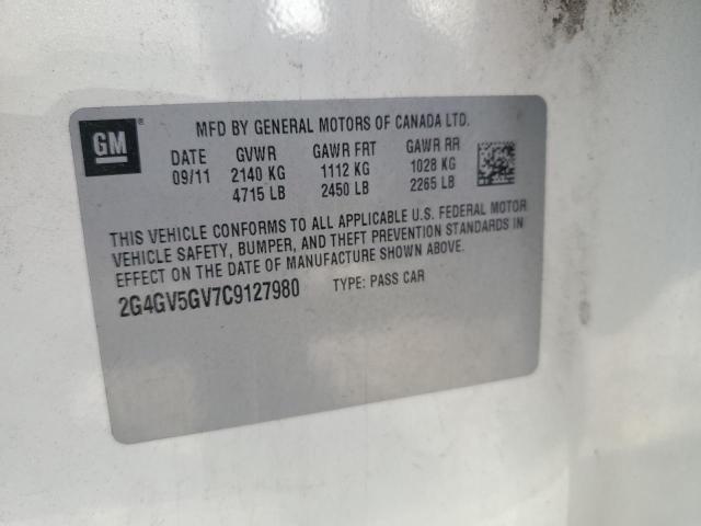 2G4GV5GV7C9127980 - 2012 BUICK REGAL GS Ақ фото 12