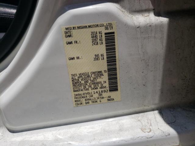 1N4AL4FV0LC141892 - 2020 NISSAN ALTIMA PLATINUM WHITE photo 12