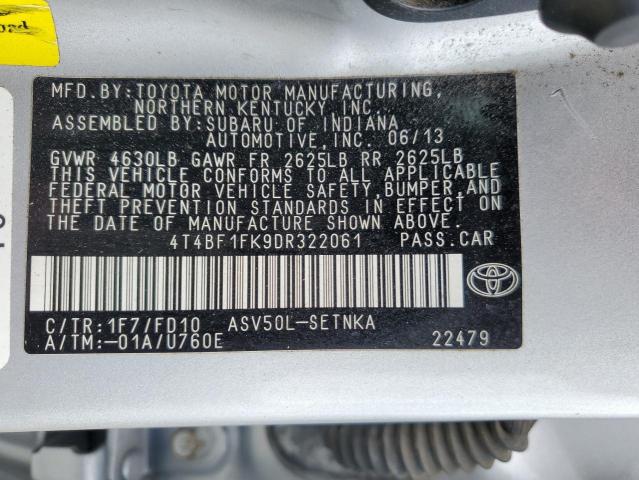 4T4BF1FK9DR322061 - 2013 TOYOTA CAMRY L SILVER photo 13