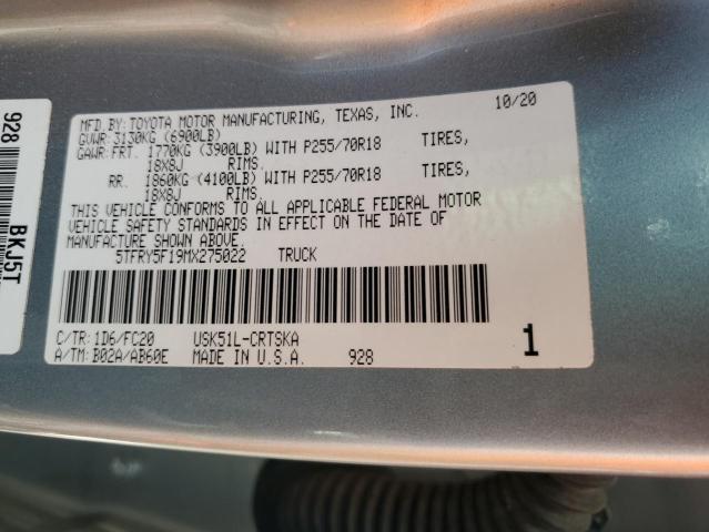 5TFRY5F19MX275022 - 2021 TOYOTA TUNDRA DOUBLE CAB SR/SR5 SILVER photo 12