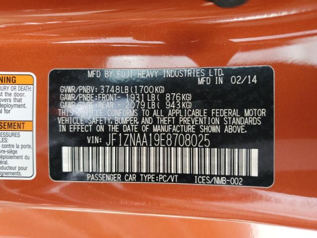 JF1ZNAA19E8708025 - 2014 TOYOTA SCION FR-S ნარინჯისფერი ფოტო 12