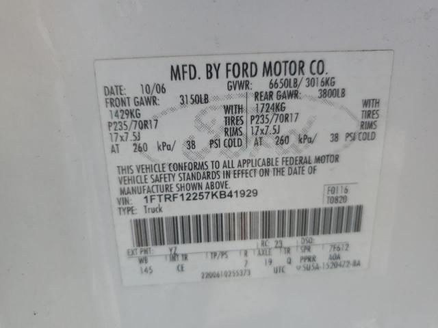 1FTRF12257KB41929 - 2007 FORD F150 WHITE photo 12