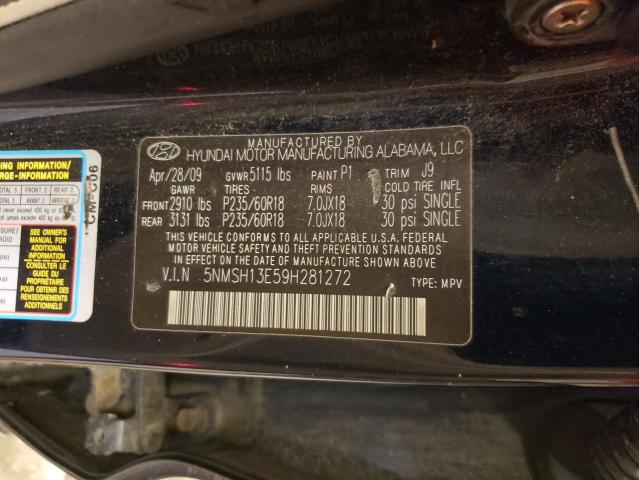 5NMSH13E59H281272 - 2009 HYUNDAI SANTA FE SE BLUE photo 13