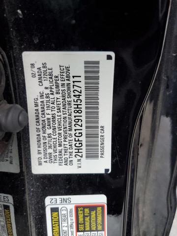 2HGFG12918H542711 - 2008 HONDA CIVIC EXL შავი ფოტო 12