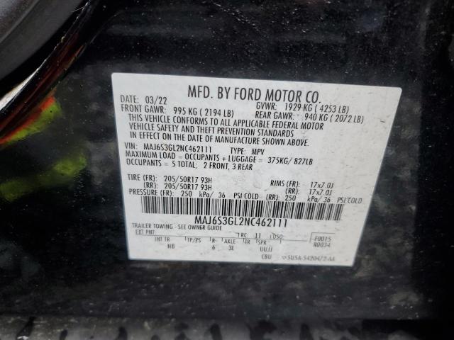 MAJ6S3GL2NC462111 - 2022 FORD ECOSPORT SE Қара фото 14