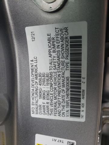 19XFL1H87NE006345 - 2022 HONDA CIVIC SPORT TOURING SILVER photo 12