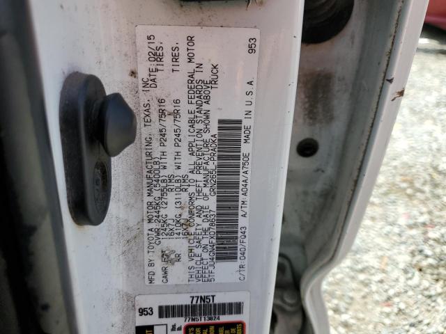 5TFJU4GN4FX078637 - 2015 TOYOTA TACOMA DOUBLE CAB PRERUNNER WHITE photo 12