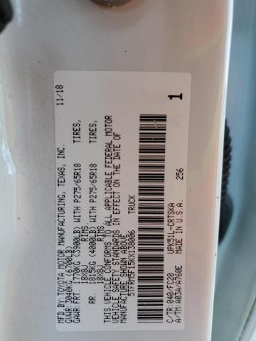 5TFRM5F15KX138006 - 2019 TOYOTA TUNDRA DOUBLE CAB SR/SR5 WHITE photo 12