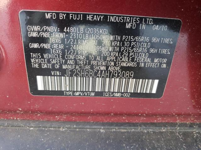 JF2SH6BC4AH793089 - 2010 SUBARU FORESTER XS Tünd qırmızı foto 13