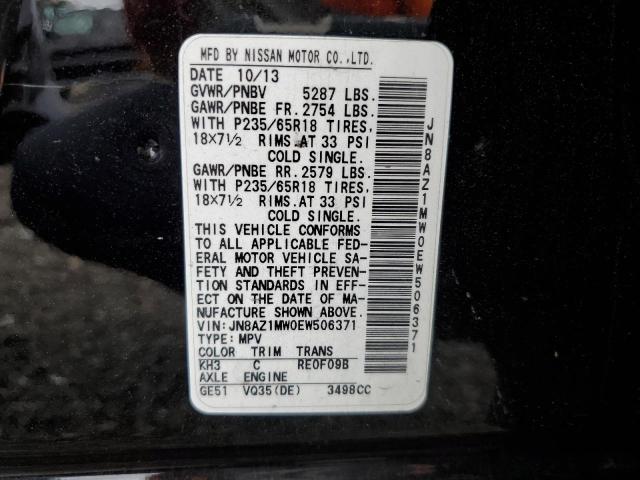 JN8AZ1MW0EW506371 - 2014 NISSAN MURANO S BLACK photo 13