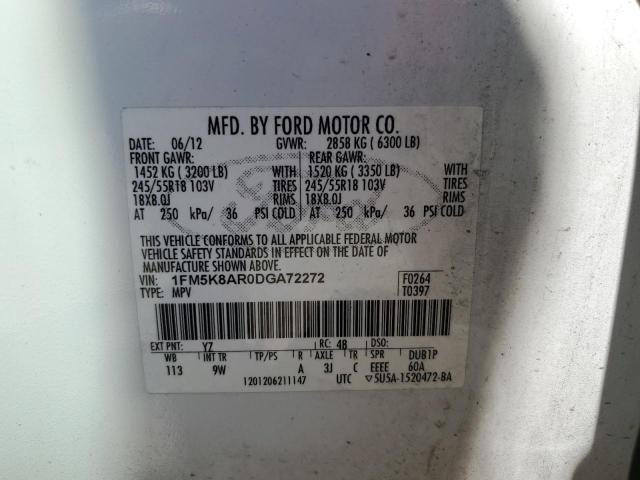 1FM5K8AR0DGA72272 - 2013 FORD EXPLORER POLICE INTERCEPTOR 白色 照片 12