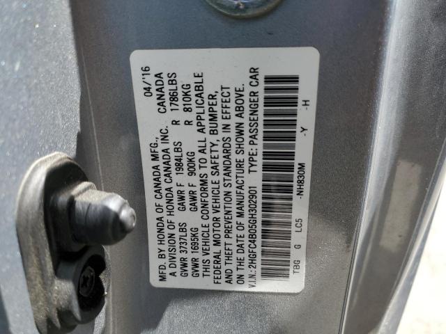 2HGFC4B05GH302901 - 2016 HONDA CIVIC LX SILVER photo 12