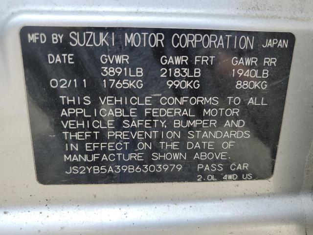JS2YB5A39B6303979 - 2011 SUZUKI SX4 SILVER photo 13