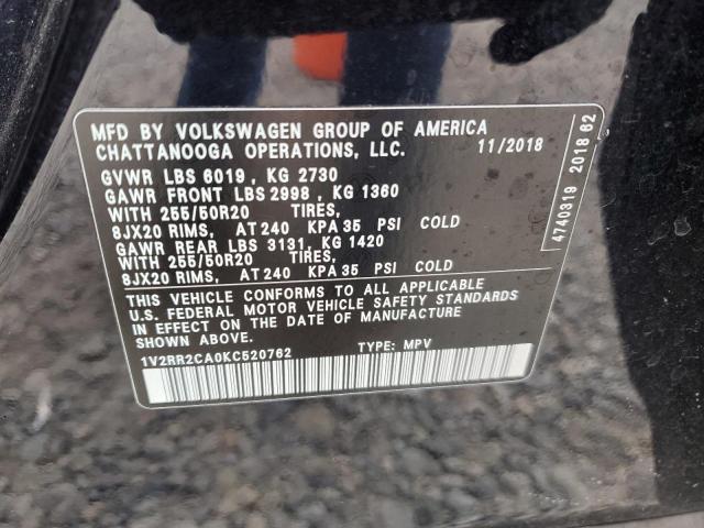 1V2RR2CA0KC520762 - 2019 VOLKSWAGEN ATLAS SEL Qara foto 13