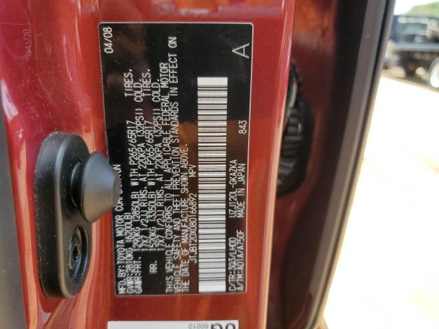 JTJBT20X080166892 - 2008 LEXUS GX 470 MAROON photo 12